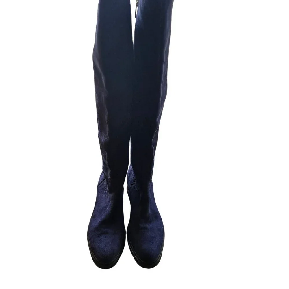 Marc Fisher Blue Faux Suede Stretch Back Over The Knee Boots Size 7.5